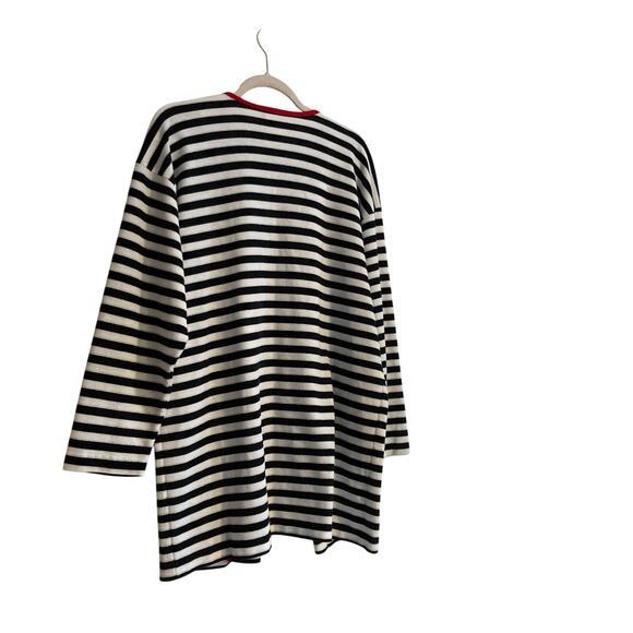 Vintage Black White Stripe Waffle Knit 80s Parisian Style Cardigan Size Large - Picture 15 of 16